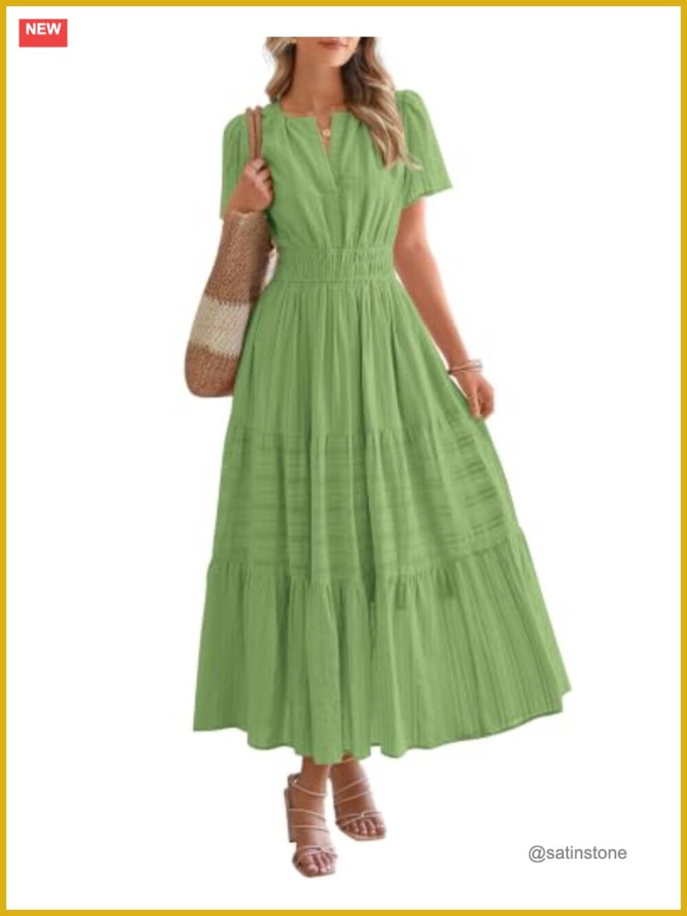 Womens Maxi Dress Short Sleeve V Neck Tiered Boho Sundress with Pockets